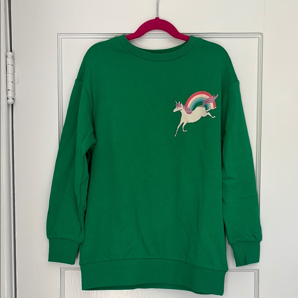 New Girls Boden Sweatshirt with Unicorn and Rainbow Size 9-10